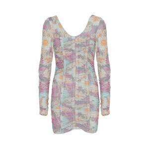 ROTATE NWT Daphne Ruched Mesh Mini Long sleeve Dress Super Pink Combo Sz 8